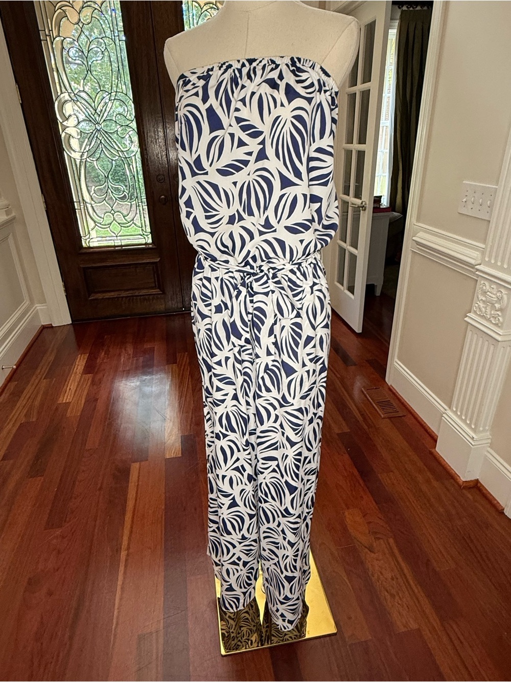 Lilly Pulitzer Navy & White Strapless Jumpsuit With Belt & Pockets